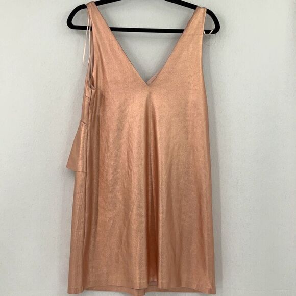 Zara Rose Gold Metallic Ruffle Mini Dress Size Medium - Picture 5 of 16